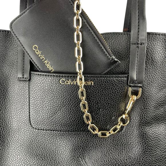 Calvin Klein Anya Signature Chain Black Faux Leather Purse Tote Shoulder Bag OS - Picture 12 of 14
